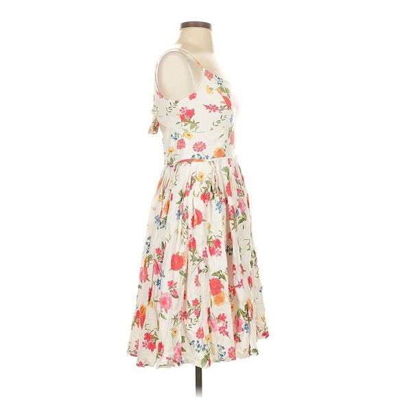 Gal Meets Glam Fit and Flare White Pink Floral Cocktail Dress Cotton Linen Sz. 8 - Picture 3 of 13